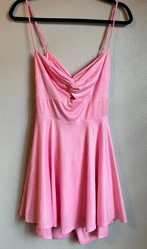 Lucy in the Sky Dress Pink Large Shimmer Sleeveless Tie Back Mini Homecoming thumbnail 1