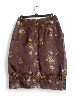 To The Max Skirt Sz 8 Purple Floral Brocade Large Side Pockets Gathered Hem thumbnail 2