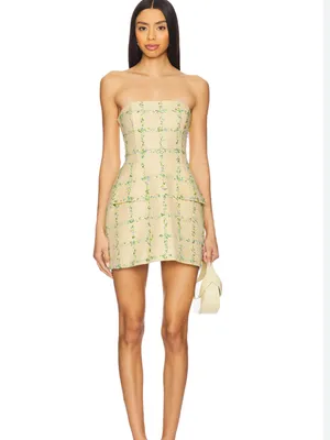 Amanda Uprichard Cream Floral-Check Tweed Mini Dress thumbnail 2