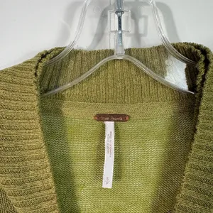Free People Between the Lines Linen Blend Green Pink Balloon Sleeve Sweater Top thumbnail 3