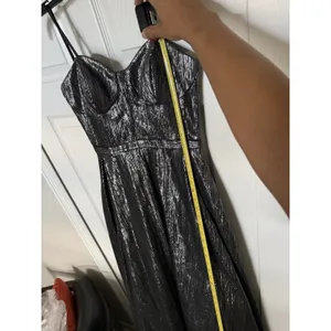 GB Women's 3 Silver Black Metallic Pleated Sweetheart Maxi Long Formal Dress thumbnail 10