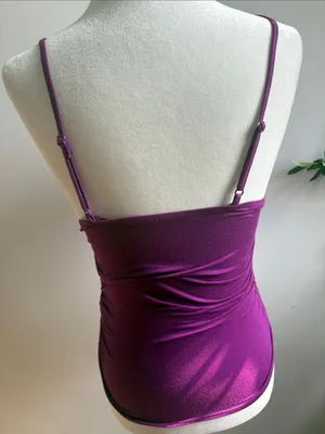 SHEIN Magenta Lace Trim Satin Tank Cami thumbnail 3