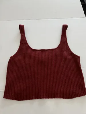 Free People FP Beach Burgundy Ribbed Knit Crop Tank Top Large NWT thumbnail 2