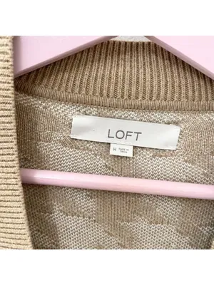 LOFT Tan Open Front Houndstooth Long Sleeve Sweater Size M Old Money Chic Preppy thumbnail 3