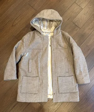 Banana Republic Melton Hooded Jacket - Taupe Herringbone Medium Petite - C42-020 thumbnail 1