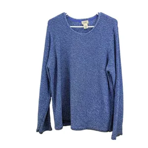 Vintage LL Bean Blue Marled Chunky Knit Cotton Crew Neck Pullover Sweater XL thumbnail 3