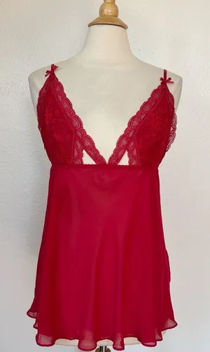 Ambrielle Solid Red Lace Chemise Size L thumbnail 1