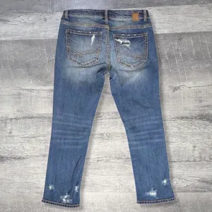 BKE Payton Distressed Crop Blue Jeans Womens 28 (31X26) Low Rise Denim ABK1629 thumbnail 4