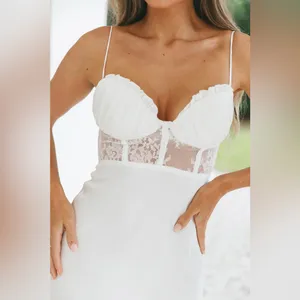 SELFIE LESLIE Trophy White Lace Bustier Midi Dress Corset Sheer Thigh Slit Large thumbnail 7