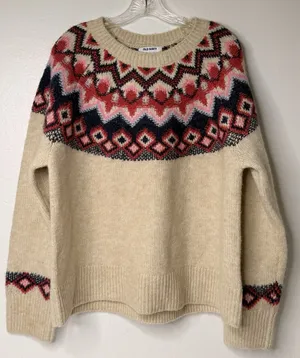 Old‎ Navy Crew Neck Fair Isle Sweater Women Sz L Wool Blend Retro Boho Boxy Warm thumbnail 1