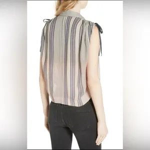 Free People Ombré Baby Blue Striped Button-Down Shirt with Tie Sleeves thumbnail 10