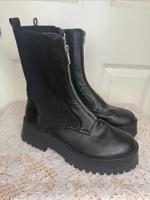 Azalea Wang Kennedy knit top faux leather zip up Platform Boots sz 7.5 thumbnail 2