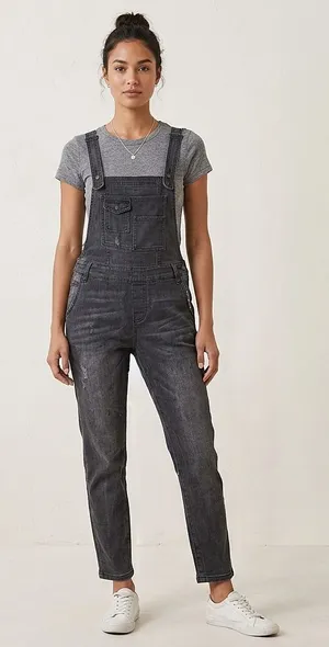 Free People Denim Overalls Womens 26 Black Gray Jumpsuit Coveralls Straight Leg thumbnail 1