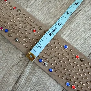 Source Unknown NEW Wide Vegan Leather Belt with Colorful and Metallic Studs Tan Khaki thumbnail 11