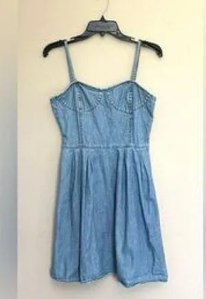 Frenchi denim fit & flare spaghetti strap dress thumbnail 1
