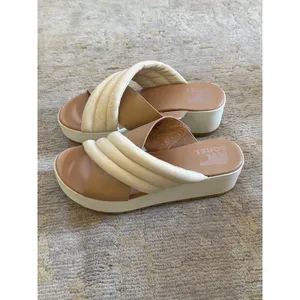 Sorel Cameron Wedge Flatform Sandals Womens 8 Tan Cream Slip On thumbnail 4