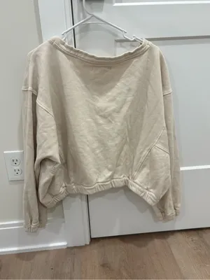 Anthropologie Cream Cropped Elastic-Hem Sweatshirt Size Medium thumbnail 6