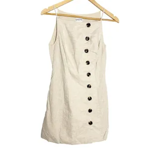 SNDYS Revolve Allegra Cream Natural Linen Button Front Fitted Mini Dress Small thumbnail 3