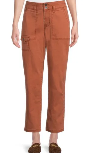Time & Tru burnt orange cargo pocket crop pant ankle length casual summer 14 thumbnail 1