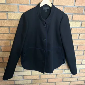 J. Crew Trim Tipped Twill Jacket Preppy Academia Black & Navy Women’s Size 12 thumbnail 1