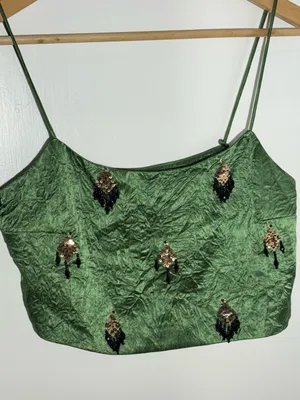 NWOT Hope for Flowers by Tracy Reese Beaded Cami Green Top 100% Naia Acetate thumbnail 5