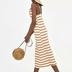 ✨ Zara Ribbed Strappy Mulicoloured V-Neck Long Midi Dress✨ thumbnail 5