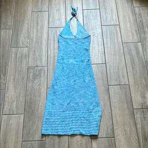 Blue Ruched Halter Cocktail Dress thumbnail 3