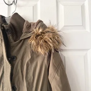 Abercrombie Military Green Brown Sherpa Fur Lined Hood Winter Parka Y2K Large thumbnail 4