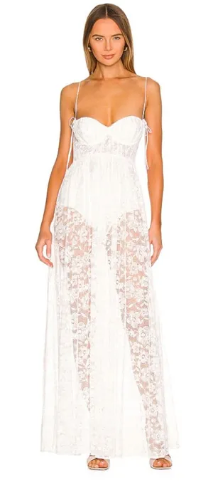 For Love‎ & Lemons Lorena Lace Maxi Dress Cream M $350 thumbnail 1