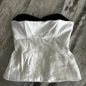 REFORMATION Ayda Linen Top White and Black Strapless Size 6 thumbnail 3