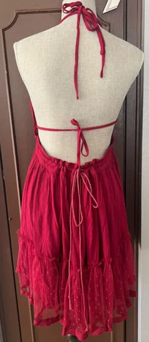 R. Vivimos wine red halter open back swing dress thumbnail 2