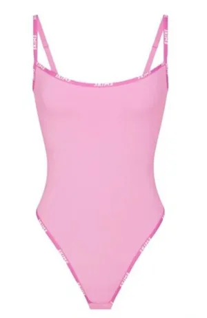 Skims Pink Logo Cotton Bodysuit thumbnail 1