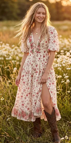 Free People Dainty Ethereal Cottage Floral Lysette Maxi Dress Large Bohemian thumbnail 1