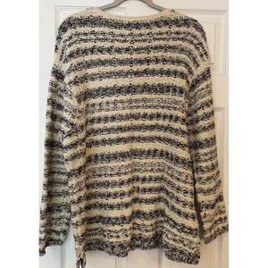 J Jill Chunky Knit Sweater Women's XL Cream‎ Navy Long Sleeve Stretch Soft Warm thumbnail 2