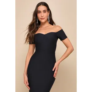 Lulus How Much I Care Black Off-the-Shoulder Midi Dress Prom Mermaid Party Small thumbnail 4