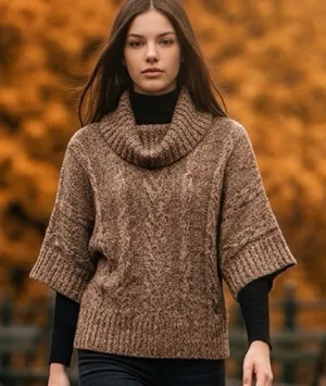 Leo & Nicole Cowl Neck Dolman Sleeve Sweater Womens Small Y2K Cropped Chunky thumbnail 1
