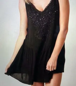 Intimately Free People DelphineEmbellished Slip Dress FlowySequin Black XS NWT thumbnail 1