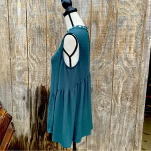 Knox Rose Teal Embroidered Sleeveless Babydoll Blouse Size Large thumbnail 10