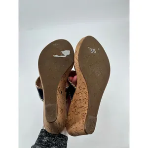 Jack Rogers Marbella navy blue leather cork wedge thong flip flop sandal size 8 thumbnail 5