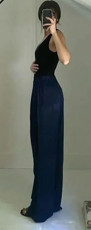 & Other Stories Leopard Print Jacquard Satin Wide Leg Pants NWT Navy Size 6 $79 thumbnail 3