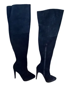 Pelle Moda Black Suede Over The Knee Platform Stiletto Boots Womens 7.5M thumbnail 1