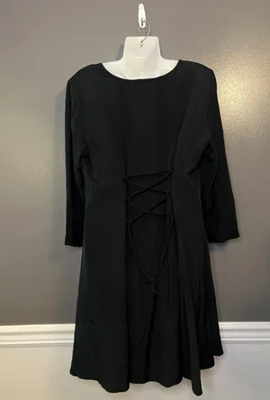 Vintage Marnie West Dress Womens 11 Black A-Line Corset Tie Back Made USA 90s thumbnail 7