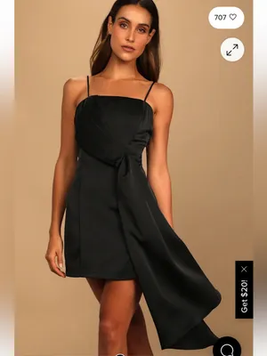 Lulus Romantic Allure Black Satin Asymmetrical Mini Dress Medium Party Cocktail thumbnail 2