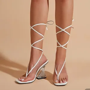 SHEIN White Transparent Heels with Strappy Design size 38 thumbnail 2