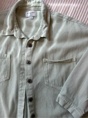By Together Mint Green Oversized Denim Shacket Jacket Small thumbnail 2