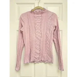 Free People Lula Top Lavender Moonlit Orchid Lace Mock Neck Long Sleeve Medium thumbnail 2