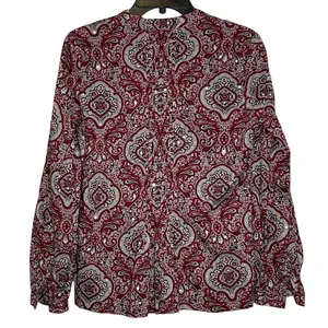 Talbots Blouse Size Small Burgundy White Floral With Sequin‎ 100% Cotton Womens thumbnail 6