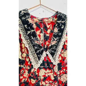 FREE PEOPLE Red White Bali Antoinette Corduroy Lace Mini Dress size Large thumbnail 4