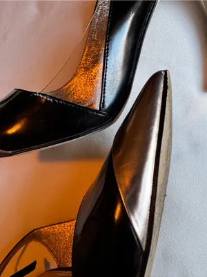 Adrianna Papell Black Leather Slingback Heels with Silver Pointed Cap thumbnail 7