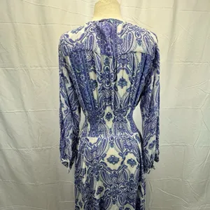 Z&L Boho Paisley Maxi Dress Small Smocked Waist Button Front Purple Green Resort thumbnail 10